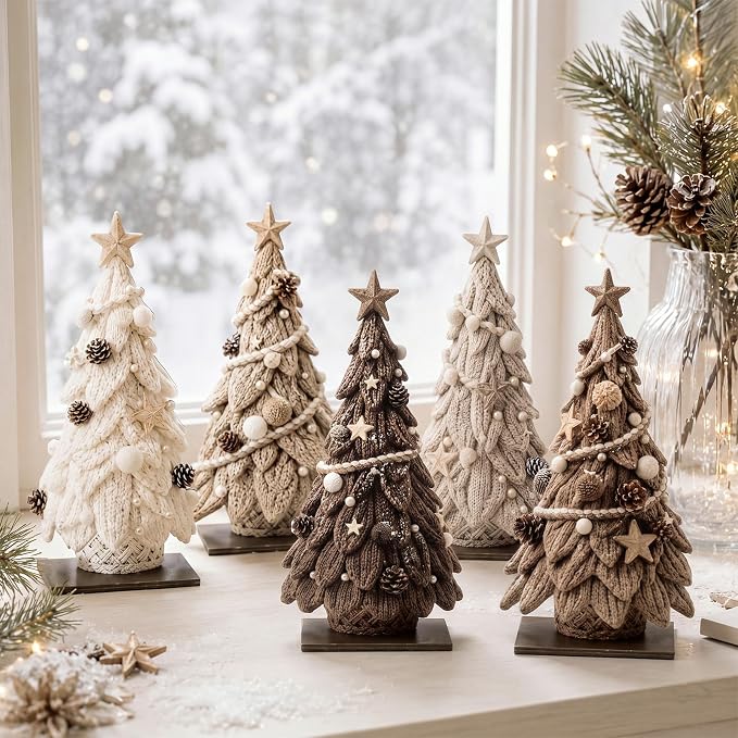 Barydat 5 Pcs Wooden Christmas Tree Tabletop Decor