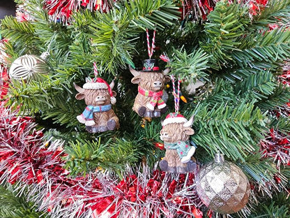 Hanna's Handiworks Scottish Highland Cows Hanging Christmas Ornaments -Set of 3