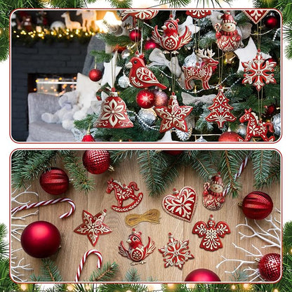 Amyhill 24 Pcs Nordic Wooden Christmas Tree Ornaments, Retro