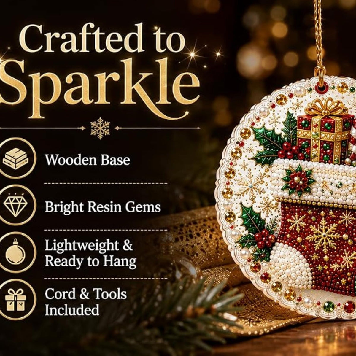 iekufes DIY Diamond Art Christmas Wooden Ornaments Kit 6 Pack