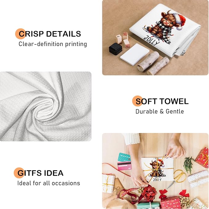 Funny Christmas Highland Cow Kitchen Towels, Highland Cow Christmas Decor