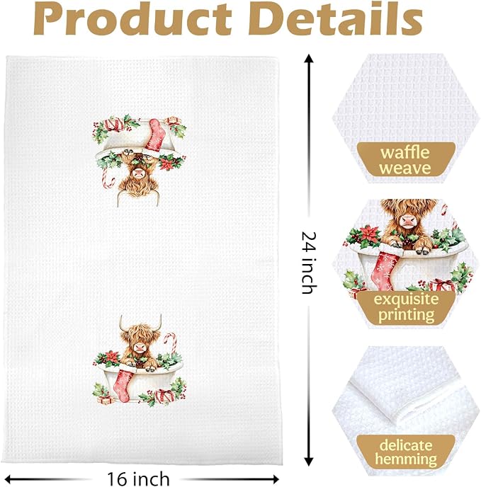 Christmas Highland Cow Bathroom Towels - Highland Cow Christmas Decorative