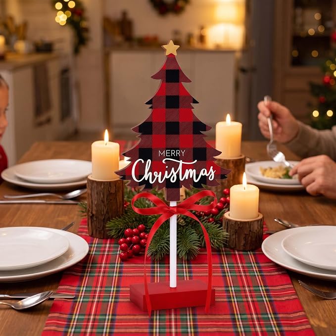 Lazy time 3Pcs Christmas Table Centerpieces Wooden Tree Set Leopard