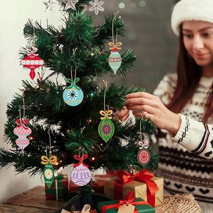 Amyhill 24 Pcs Vintage Wooden Christmas Tree Ornaments with Rope