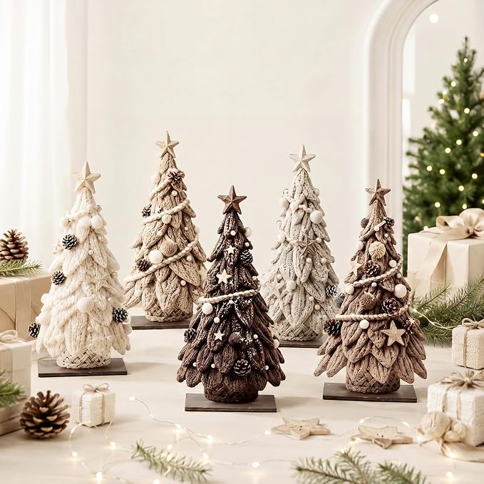 Barydat 5 Pcs Wooden Christmas Tree Tabletop Decor