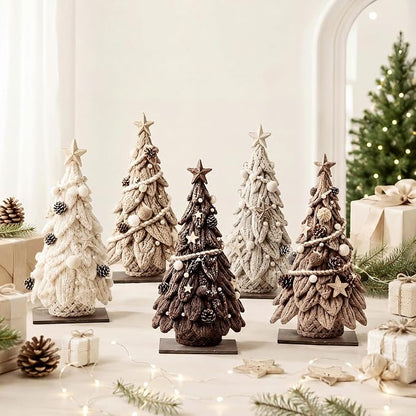 Barydat 5 Pcs Wooden Christmas Tree Tabletop Decor
