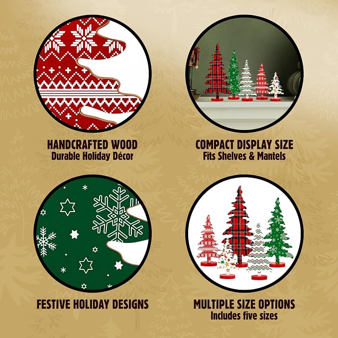 Christmas Decorations Indoor Wooden Tree Set 5 Sizes Rustic Holiday Decor