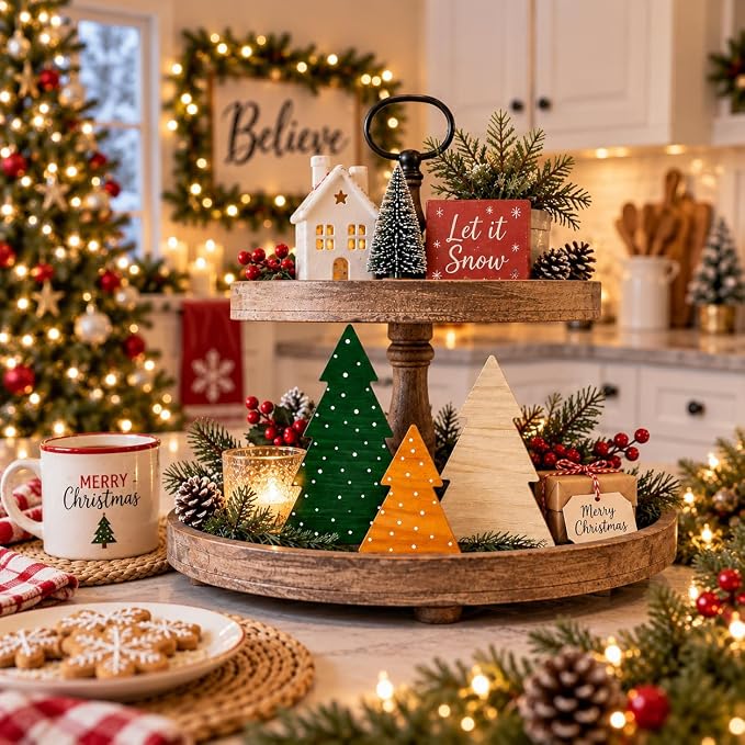 Christmas Decor, Wood Christmas Tree, 3PC Farmhouse Trees for Table Mantel