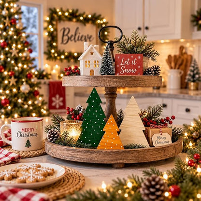 Christmas Decor, Wood Christmas Tree, 3PC Farmhouse Trees for Table Mantel