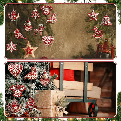 Amyhill 24 Pcs Nordic Wooden Christmas Tree Ornaments, Retro