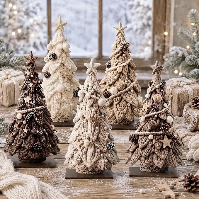 Barydat 5 Pcs Wooden Christmas Tree Tabletop Decor
