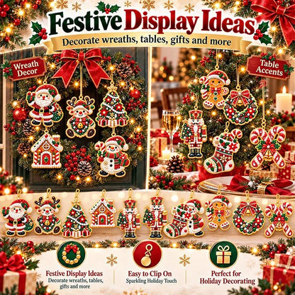 10Pcs DIY Pearl Diamond Art Christmas Ornaments Kit for Adults, Wooden Hanging