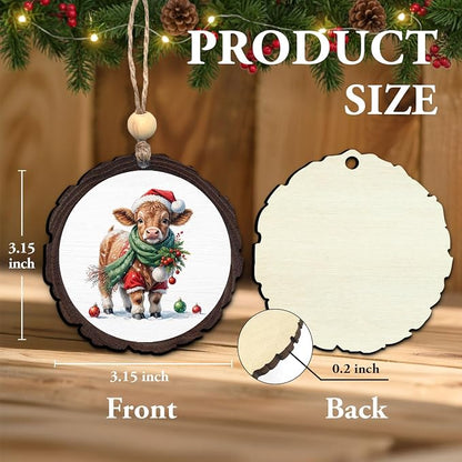 Highland Cow Ornaments for Christmas Tree Set of 2, Winter Highland Cow Xmas
