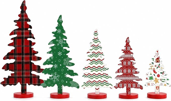 Christmas Decorations Indoor Wooden Tree Set 5 Sizes Rustic Holiday Decor
