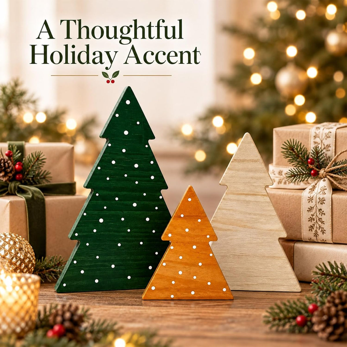 Christmas Decor, Wood Christmas Tree, 3PC Farmhouse Trees for Table Mantel