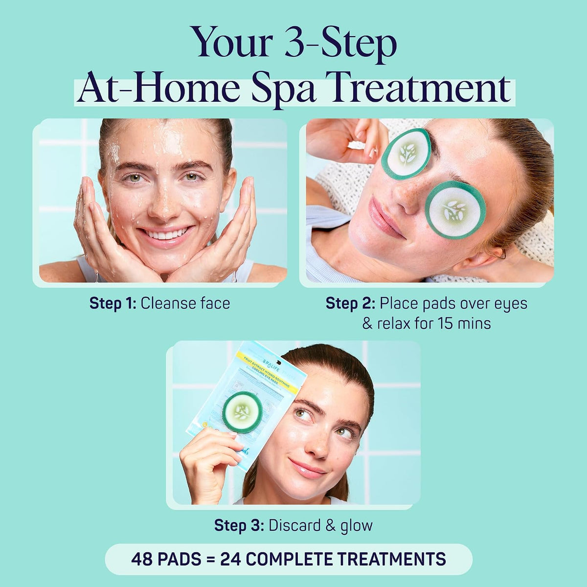 One pack with 12 pads SpaLife Cooling Cucumber Eye Pads | Spa Gifts & Korean Dark Circles & Puffy Eyes Treatment | Nourishing Cucumber Eye Pads | Eye Mask for Puffy Eyes Daily Depuffing Eye Patches