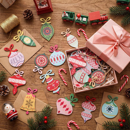 Amyhill 24 Pcs Vintage Wooden Christmas Tree Ornaments with Rope