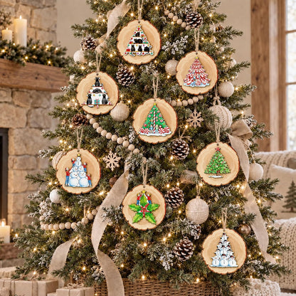 16PCS Rustic Christmas Tree Decorations Xmas Wooden Ornaments Decor