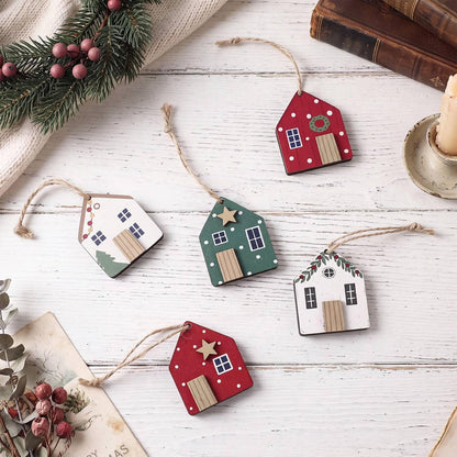 10 Pcs Christmas Wooden House Ornaments Rustic Farmhouse Wood Village Cabin