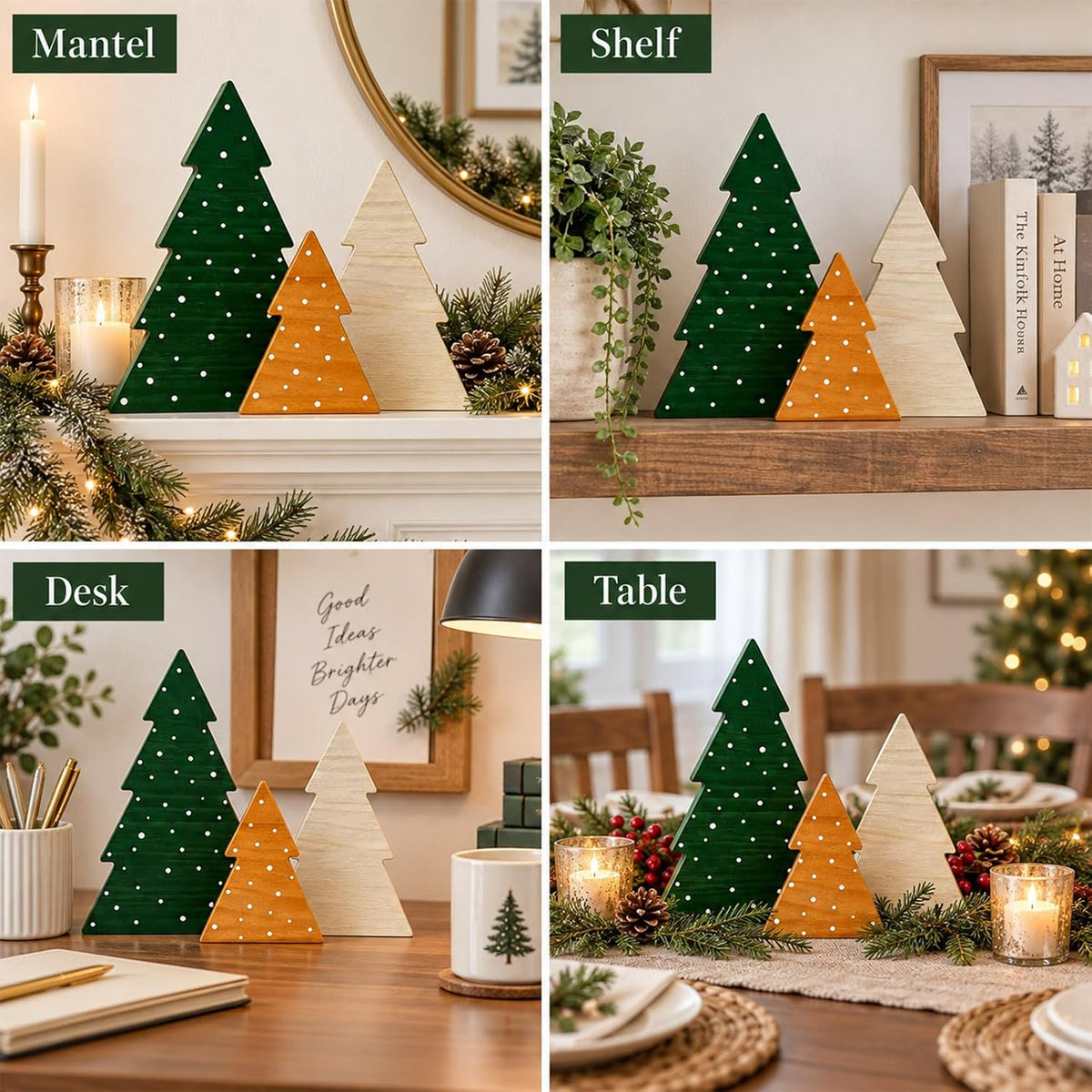 Christmas Decor, Wood Christmas Tree, 3PC Farmhouse Trees for Table Mantel