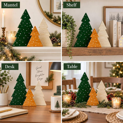 Christmas Decor, Wood Christmas Tree, 3PC Farmhouse Trees for Table Mantel