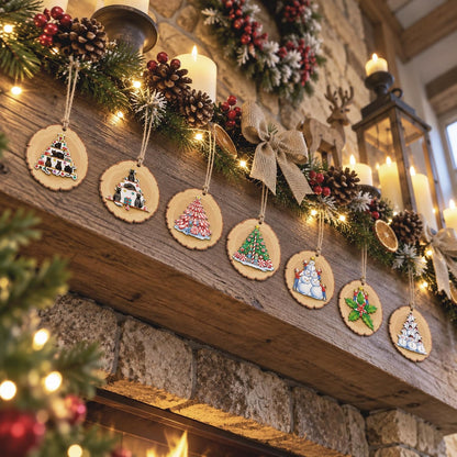 16PCS Rustic Christmas Tree Decorations Xmas Wooden Ornaments Decor
