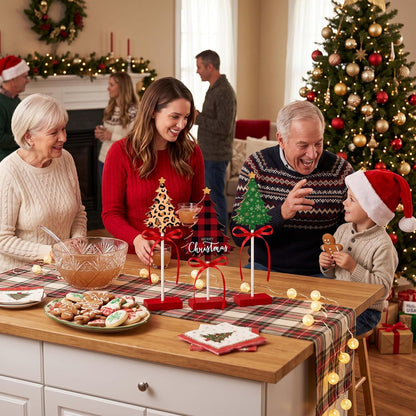 Lazy time 3Pcs Christmas Table Centerpieces Wooden Tree Set Leopard