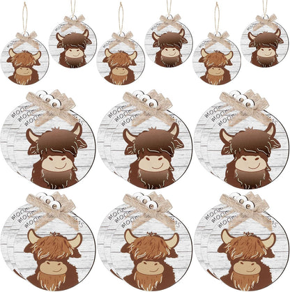 Geelin 12 Pcs Highland Cow Christmas Ornaments, 3D Wooden Tree Decorations