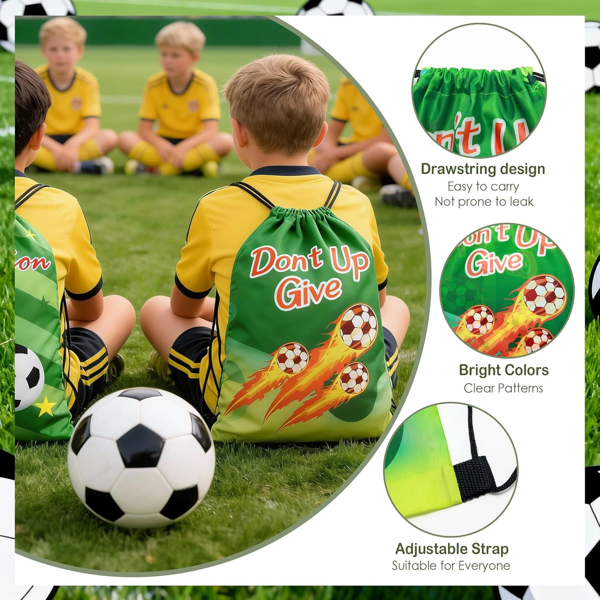 2026 Soccer Party Favors Soccer Goodie Bags Including 12 Soccer Drawstring Bags Stress-relieving Soccer Straws Keychains silicone Wristband and stickers for Soccer Party Gift. (soccer)