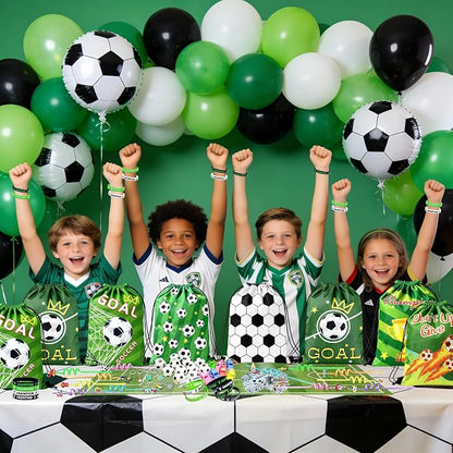 2026 Soccer Party Favors Soccer Goodie Bags Including 12 Soccer Drawstring Bags Stress-relieving Soccer Straws Keychains silicone Wristband and stickers for Soccer Party Gift. (soccer)