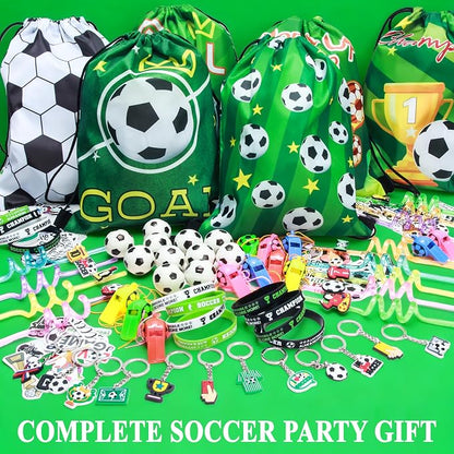 2026 Soccer Party Favors Soccer Goodie Bags Including 12 Soccer Drawstring Bags Stress-relieving Soccer Straws Keychains silicone Wristband and stickers for Soccer Party Gift. (soccer)