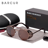 BARCUR Polarized Steampunk Round Sunglasses Men Retro Sun Glasses For Women Vintage Style