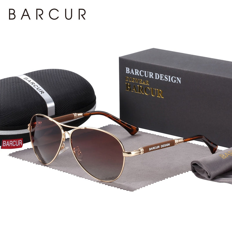 BARCUR Design Titanium Alloy Sunglasses Polarized Men&#39;s Sun Glasses Women Pilot Gradient Eyewear Mirror Shades Oculos De Sol