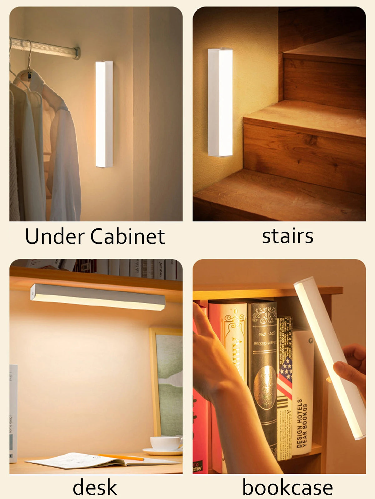 LED Motion Sensor Light Wireless LED Night Light Type C Rechargeable Light Cabinet Wardrobe Lamp Staircase Backlight For Kitchen