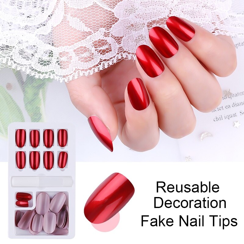 New Hot Reusable Stick-On-Nails 24PCS Reusable Full Cover False Nail Artificial Tips Press On Nails Art Stick on Nails Tips