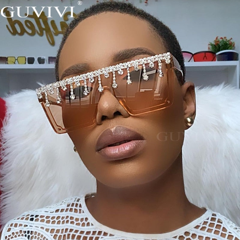 Diamond Square Sunglasses Women Rhinestone Oversized Sunglasses Men  Luxury Brand Eyewear Retro Glasses One Piece Sun Glass