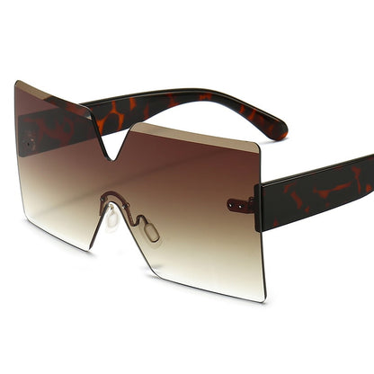 Onepiece Oversized Square Rimless Sunglasses Women Brand Designer Flat Top Big Sun Glasses Female One Piece Travel Gafa de sol