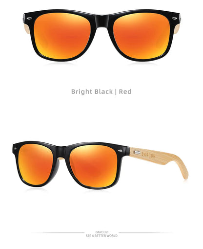 BARCUR Polarized Glasses Men Bamboo Wood Sun Glasses Women Fashion Mirror Sunglasses Brand Designer Eyewear