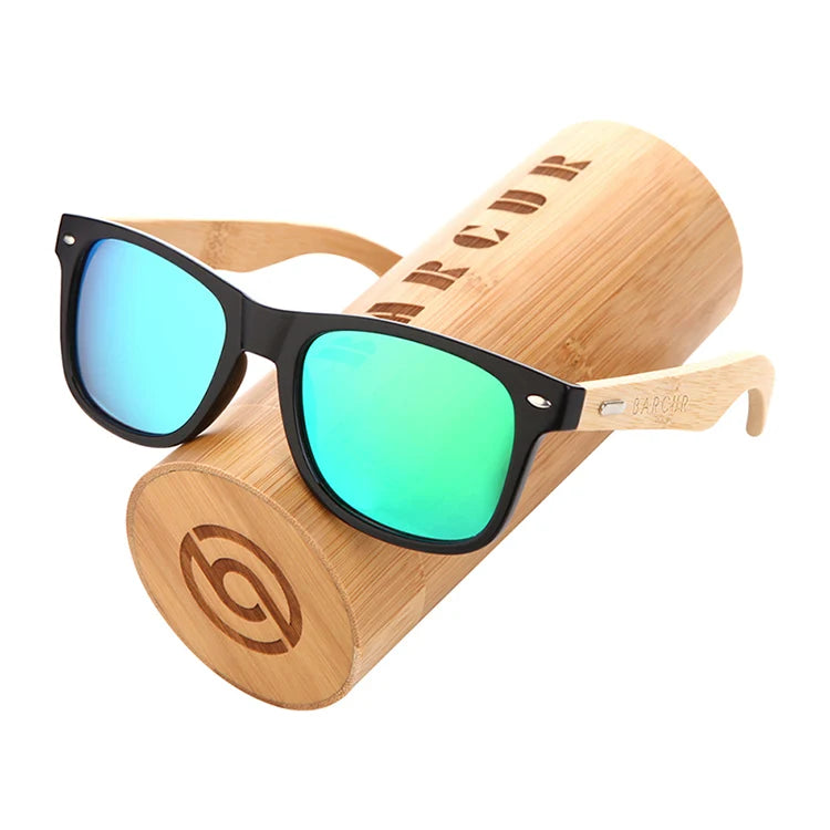 BARCUR Polarized Glasses Men Bamboo Wood Sun Glasses Women Fashion Mirror Sunglasses Brand Designer Eyewear