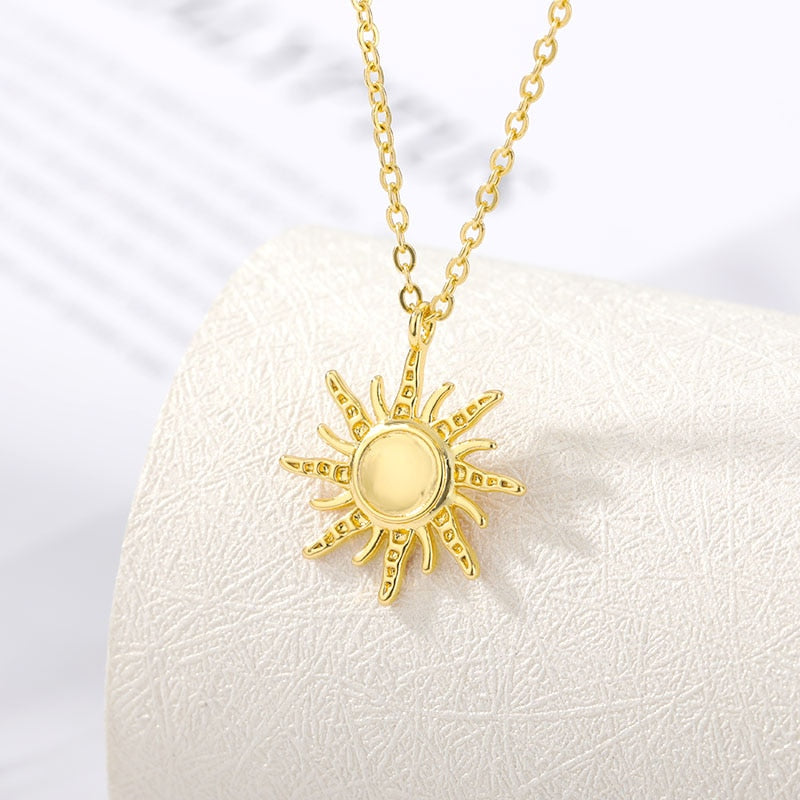 Simple Sun flower Pendant Necklace Stainless Steel  Necklace For women kid birthday Chirstma Gift Jewelry