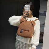 Portable Children Travel Shopping Rucksacks Casual Autumn Winter Lamb Fleece Women's Bagpack Cute Bear Shaped Shoulder Backpack