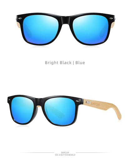 BARCUR Polarized Glasses Men Bamboo Wood Sun Glasses Women Fashion Mirror Sunglasses Brand Designer Eyewear
