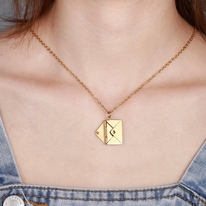 Love Letter Envelope Pendant Necklace Customized Stainless Steel Jewelry Confession Love You for Valentine Day Mother Day Gift