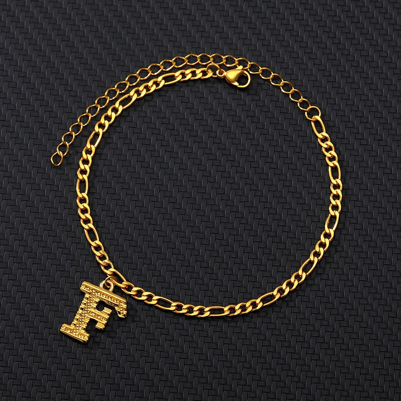 Large Initial Letter Anklets For Women Stainless Steel Letter A-Z Anklet Bracelet Foot Beach Summer Jewelry Gift bijoux Femme
