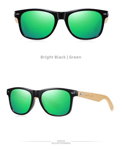 BARCUR Polarized Glasses Men Bamboo Wood Sun Glasses Women Fashion Mirror Sunglasses Brand Designer Eyewear