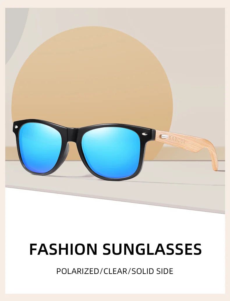 BARCUR Polarized Glasses Men Bamboo Wood Sun Glasses Women Fashion Mirror Sunglasses Brand Designer Eyewear