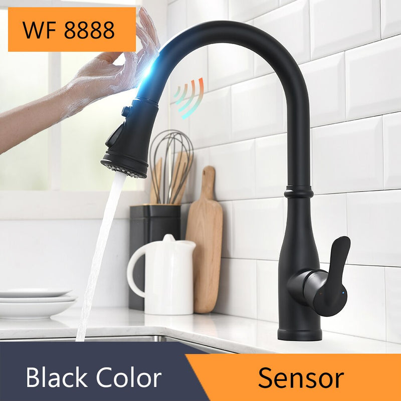 Pull Out Black Sensor Kitchen Faucets Stainless Steel Smart Induction Mixed Tap Touch Control Sink Tap