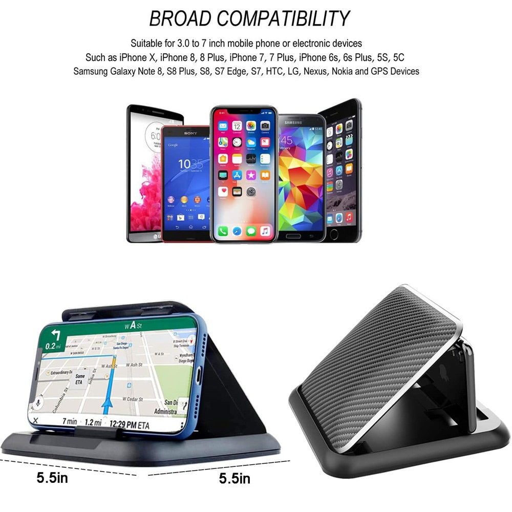 Carbon Fiber Car Phone Holder Dashboard Universal 3 to 7 inch Mobile Phone Clip Mount Bracket For Phone XR XS MAX GPS Stand