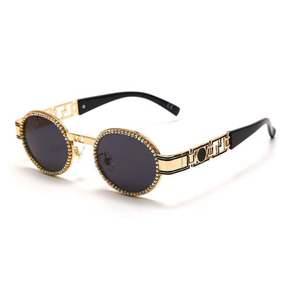 Diamond Steampunk Sunglasses Women Oval Vintage Eyeglasses Men Punk Retro Sun Glasses Luxury Brand Designer Lady UV400
