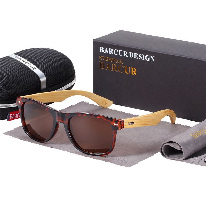 BARCUR Polarized Glasses Men Bamboo Wood Sun Glasses Women Fashion Mirror Sunglasses Brand Designer Eyewear